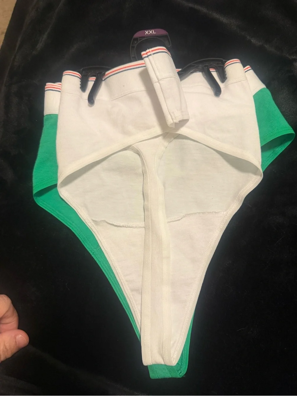 Fruit of the Loom Green and White Cotton Thong Set with Striped Waistband